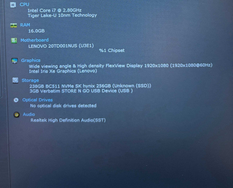 Lenovo ThinkPad E15 i7-1165G7 16GB 256SSD No Power Adapter READ!!  Lap200