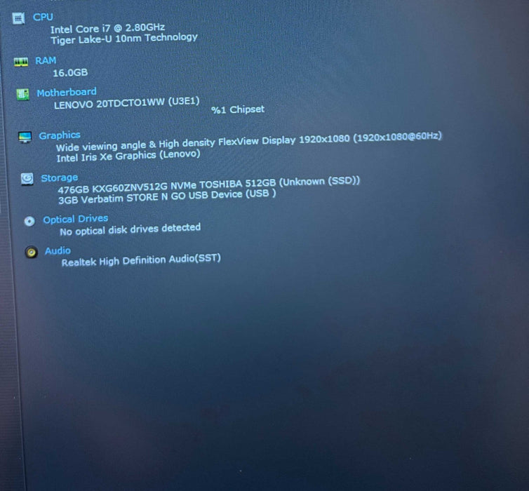 Lenovo ThinkPad E15 Gen 2 i7-1165G7 16GB RAM 256SSD No Power Adapter READ!  Lap200
