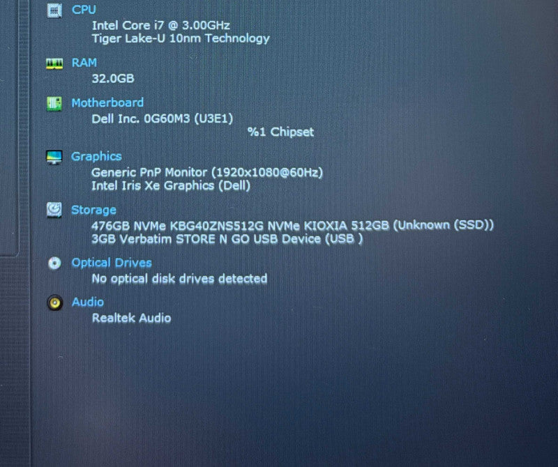 Dell Latitude 5520 Intel Core i7-1185G7@3GHz 16GB DDR4 RAM 256GB NVMe SSD  Lap200