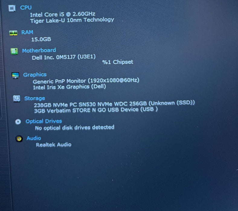 Dell Latitude 5420 Intel Core i5-1145G7@2.6GHz 16GB DDR4 RAM 256GB SSD  Lap200