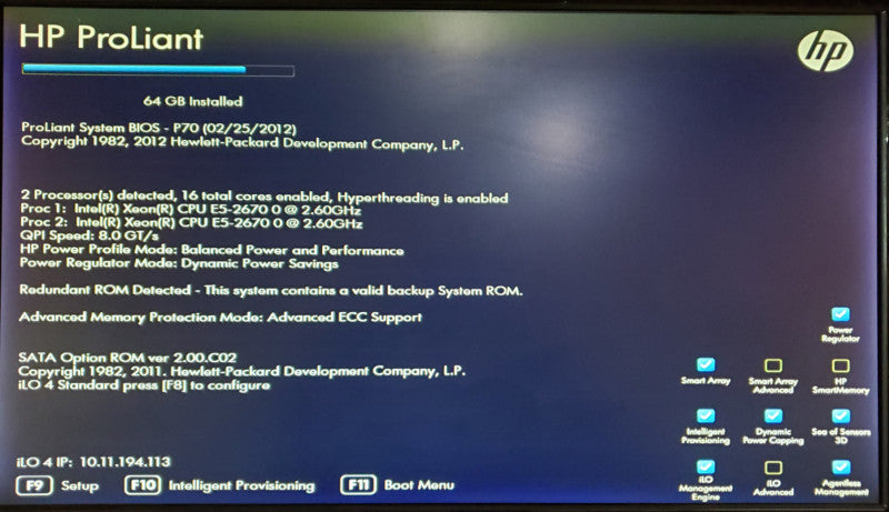 HP ProLiant DL380p Gen8 | 2x Xeon E5-2670 0 | 64GB DDR3 | No HDD | P420i