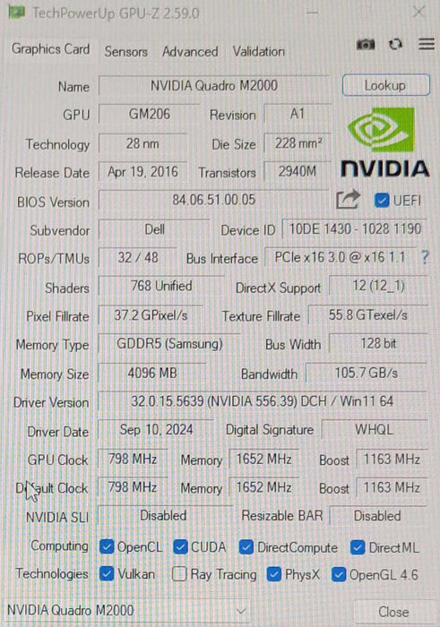 NVIDIA Quadro M2000 4GB DDR5 Graphics Card _