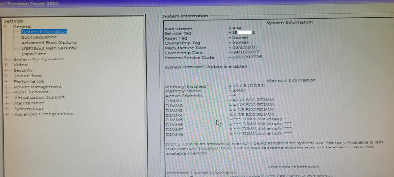DELL Precision Tower 5810 Xeon E5-1620v4 3.5Ghz 16GB RAM, Quadro M2000 GPU _