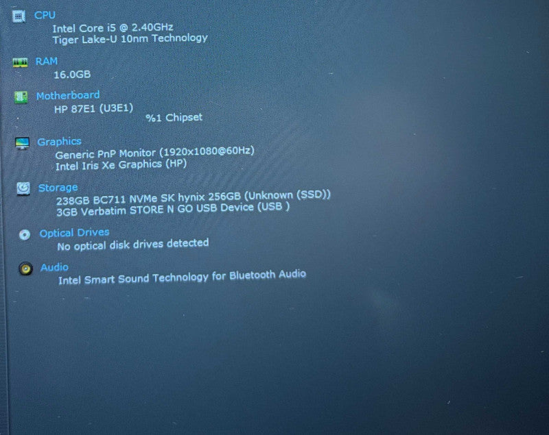 HP ProBook450 G8 Intel Core i5-1135G7@2.4GHz 16GB DDR4 RAM 256GB SSD