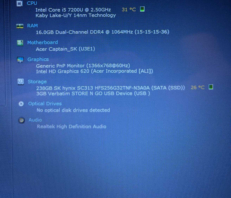 Acer Aspire F5-573 TOUCH i5-7200U@2.5GHz 16GB RAM 256GB SSD  Lap200