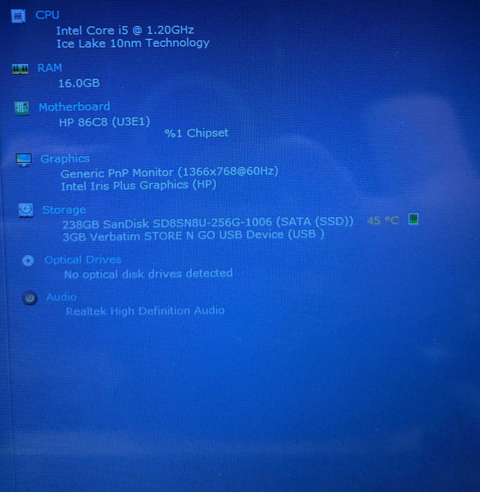 HP Laptop 14 Intel Core i5-1035G7@1.2GHz 16GB RAM 256GB SSD READ  Lap200