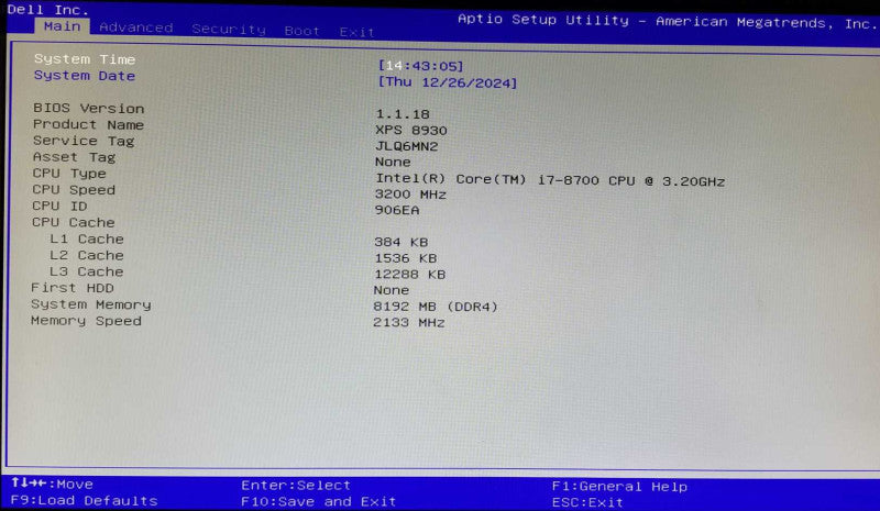 DELL XPS Tower - Intel i7-8700 @3.20GHz - 8GB RAM DDR4 - No HDD