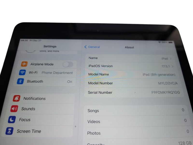 Apple iPad 8th Gen - 128GB - Space Gray [A2270 | Read] (