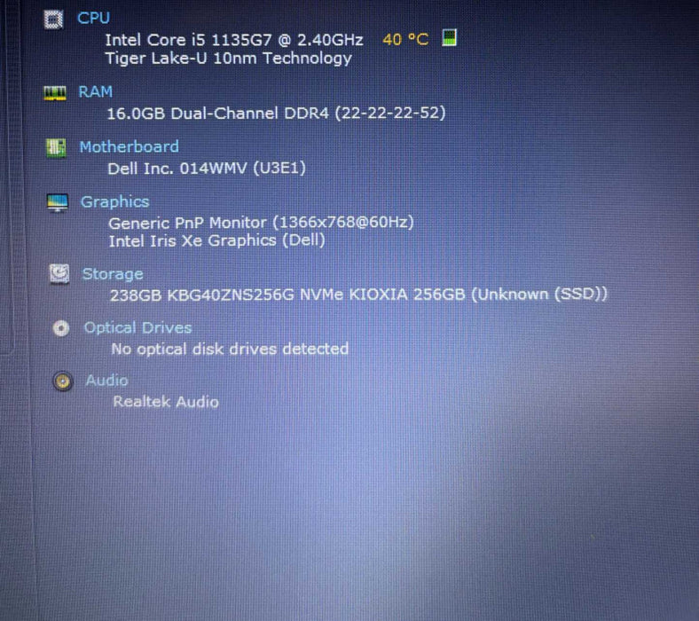 Dell Latitude 3420 Intel Core i5-1135G7@2.4GHz 16GB DDR4 RAM 256GB SSD READ  Lap200
