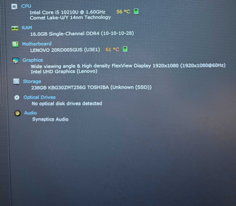 Lenovo ThinkPad E15 Intel Core i5-10210U@2.6GHz 16GB DDR4 RAM 256GB SSD READ!  Lap200