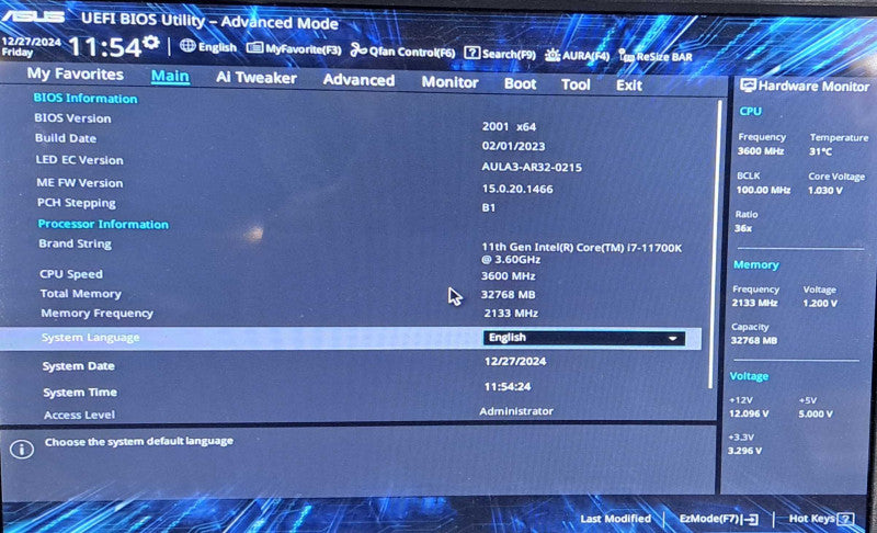 Custom/PC Asus i7-11700K 32GB RAM  !