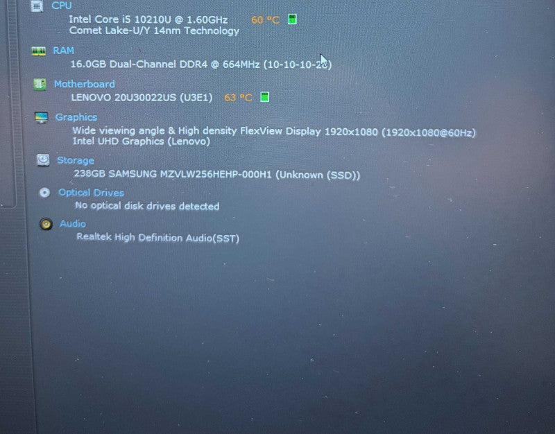 Lenovo ThinkPad L15 Intel Core i5-10210U@1.60GHz 16GB DDR4 RAM 256GB SSD READ  Lap200