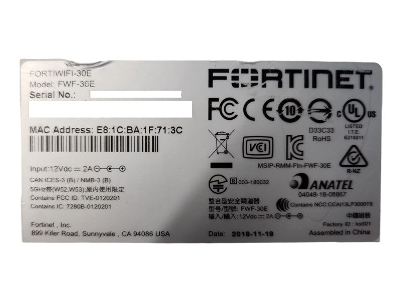 Fortinet FortiWi-Fi 30E Network Security Firewall FWF-30E | Factory Reset