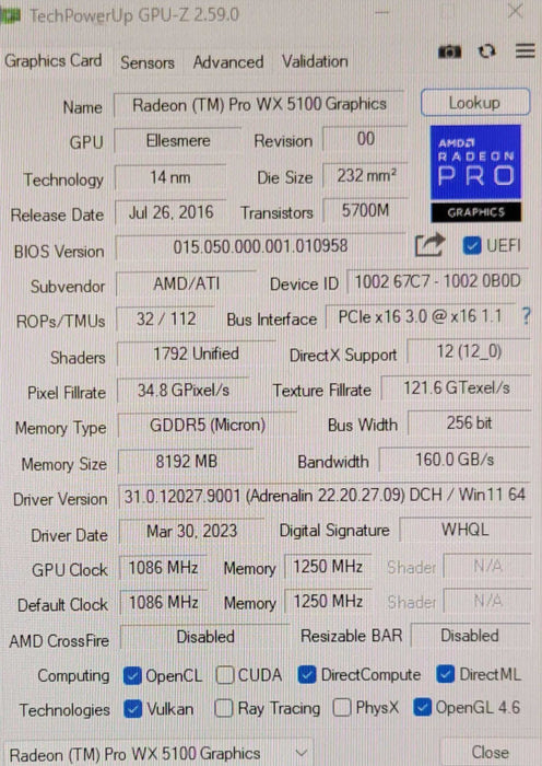 AMD Radeon Pro WX 5100 8GB 4x Display ports Graphics Card _