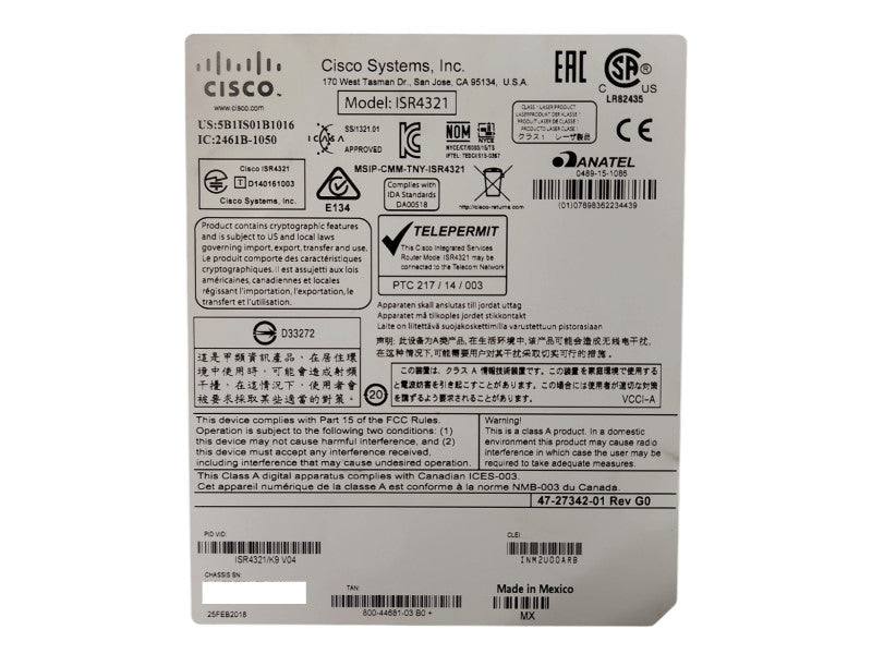 Cisco 4300 Series ISR4321/K9 V04 Integrated Services Router, READ