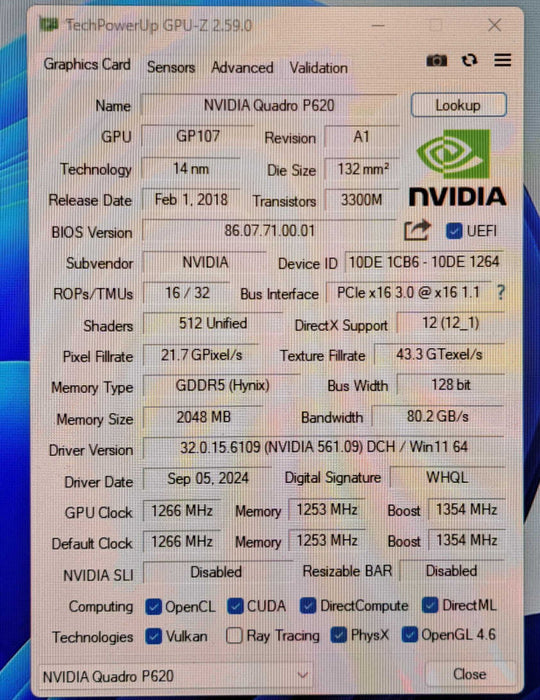 NVIDIA Quadro P620 2GB GDDR5 Graphics Card | 4x MiniDP | No Bracket