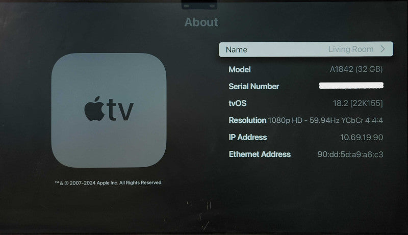 Apple TV 4K (1st generation) 32GB, A1842, No Remote