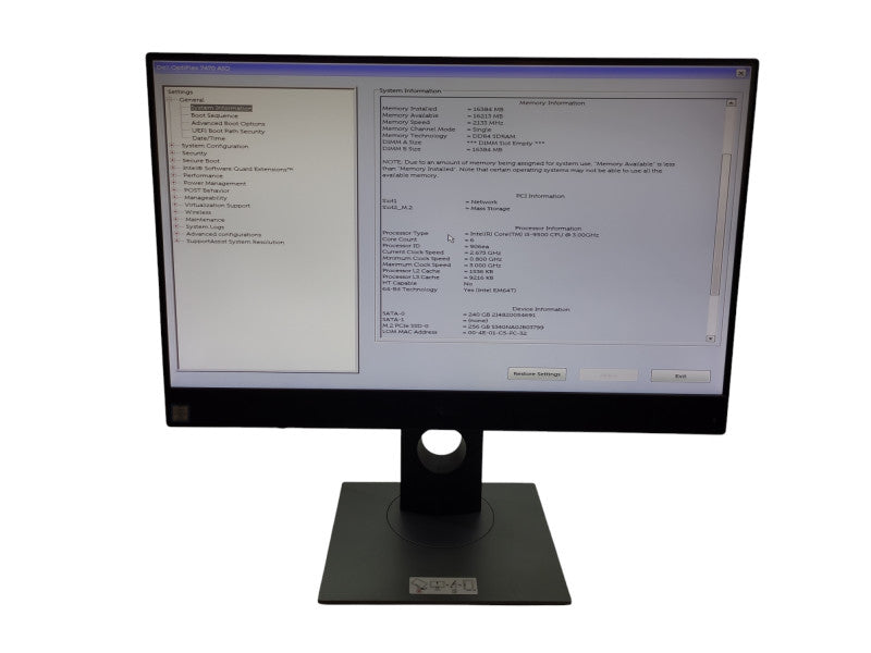 Dell Optiplex 7470 AIO 23.8" Core i5-9500 16GB RAM, 256GB Nvme, 240GB SSD Q