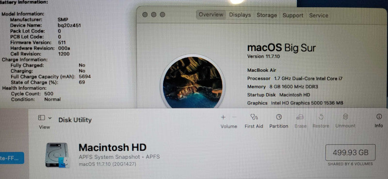 MacBook Air 2013 (a1466) | i7-4650U @ 1.70GHz| 8GB DDR3| 500GB SSD NO ADAPTER β