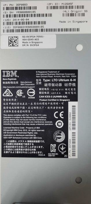 IBM Ultrium LTO 6-H 35P0884 35P0883 Tape Drive, READ _