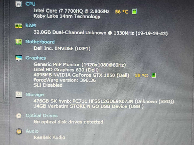Dell Inspiron 15 5577| i7-8550U| 32GB DDR4| GTX 1050| 512GB SSD  READβ Lap200