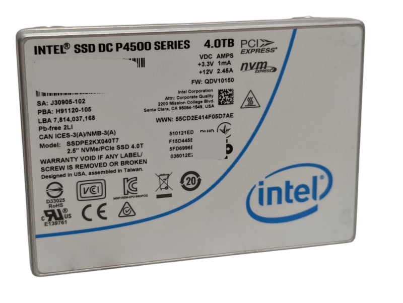 Intel NVMe SSD DC P4500 Series 4TB SSDPE2KX040T7 2.5 inch NVMe/PCIe SSD 4.0T -