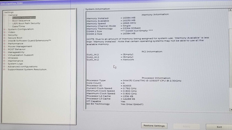 DELL OptiPlex 7080 USFF Intel i5-10500T @2.30GHz 16GB RAM - No HDD