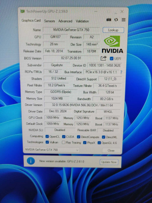 NVIDIA GeForce GTX 750  1GB GDDR5 Video Graphics Card Gigabyte !