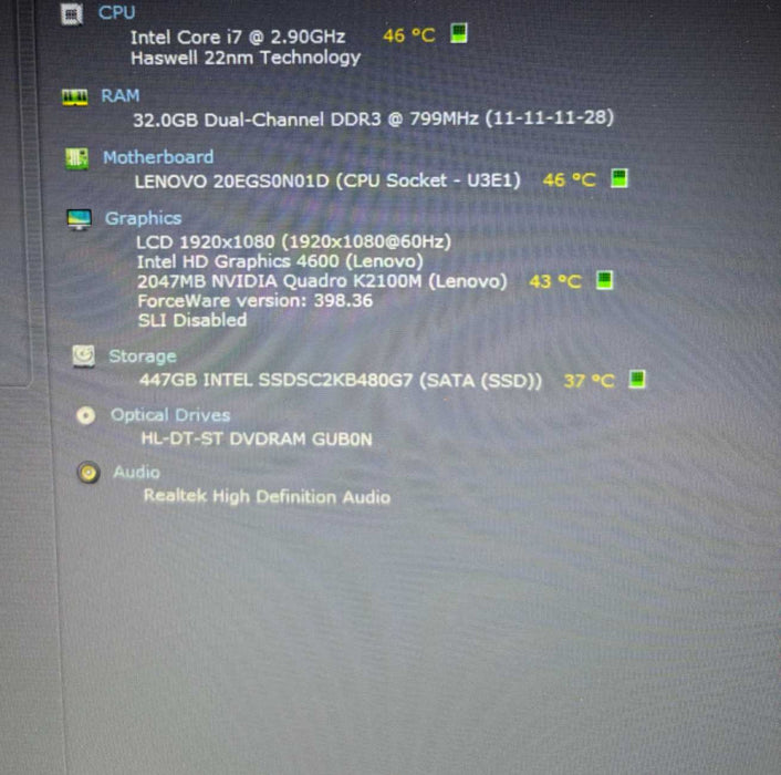 Lenovo ThinkPad W541 i7-4910MQ@2.9Gh QUADRO K2100M 2GB GPU 32GB RAM 480GB SSD  Lap200