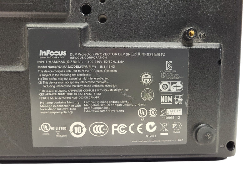 InFocus IN3118HD 3600 Lumens 1920 x 1080 HD Projector 4833HRs No Remote $
