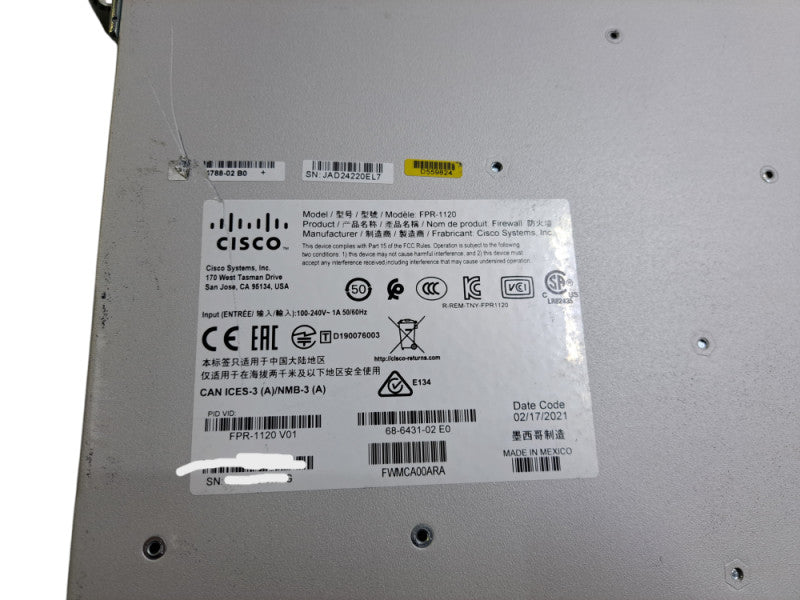 Cisco Firepower FPR-1120 Firewall Device FPR1120-NGFW-K9 + FPR1K-SSD200