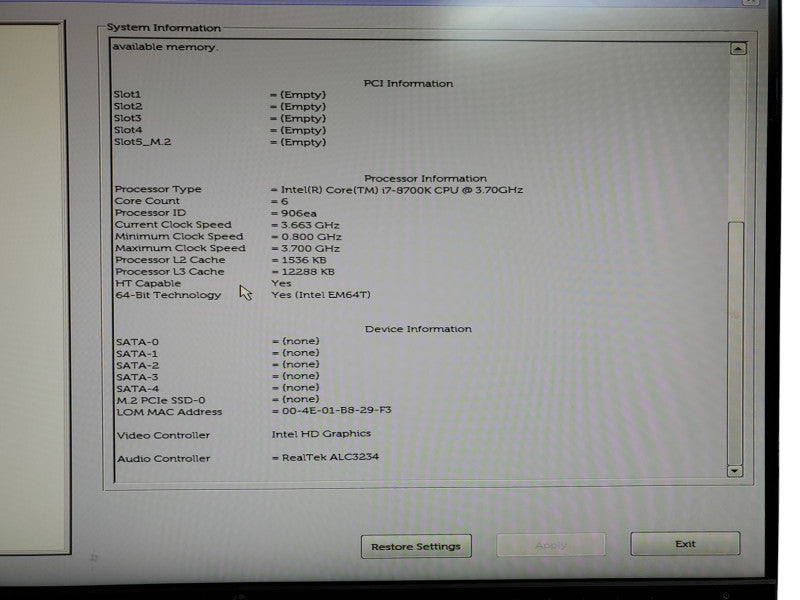Dell Precision 3630 Tower Core i7-8700K 16GB RAM - No HHD