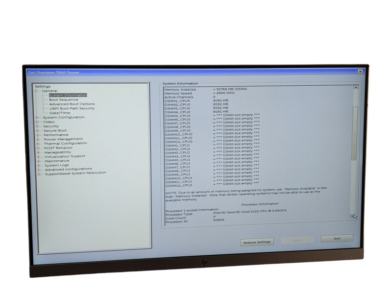 DELL Precision 7920 Workstation Intel Xeon Gold 5122 32GB RAM 512GB SSD -