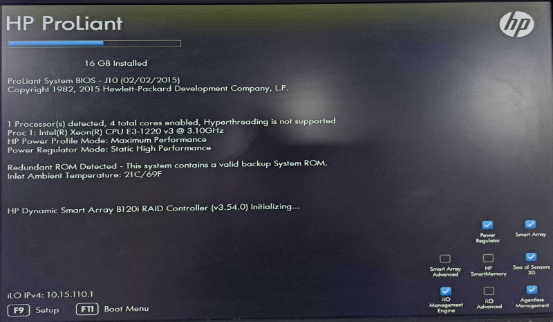 HP ProLiant ML10 V2 | Xeon E3-1220 v3 @3.10GHz, 16GB Ram, B120i RAID