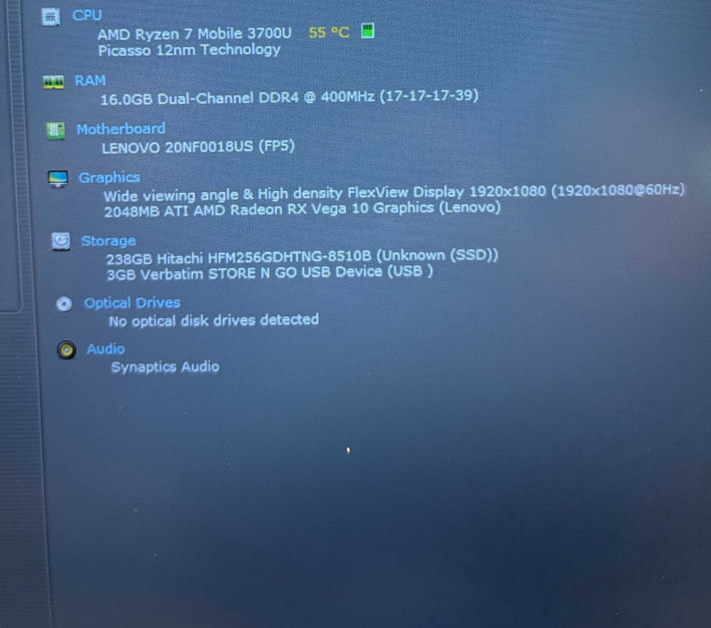 Lenovo ThinkPad E595 AMD Ryzen 7 3700U Radeon RX Vega 10 16GBRAM 25^GB SSD  Lap200