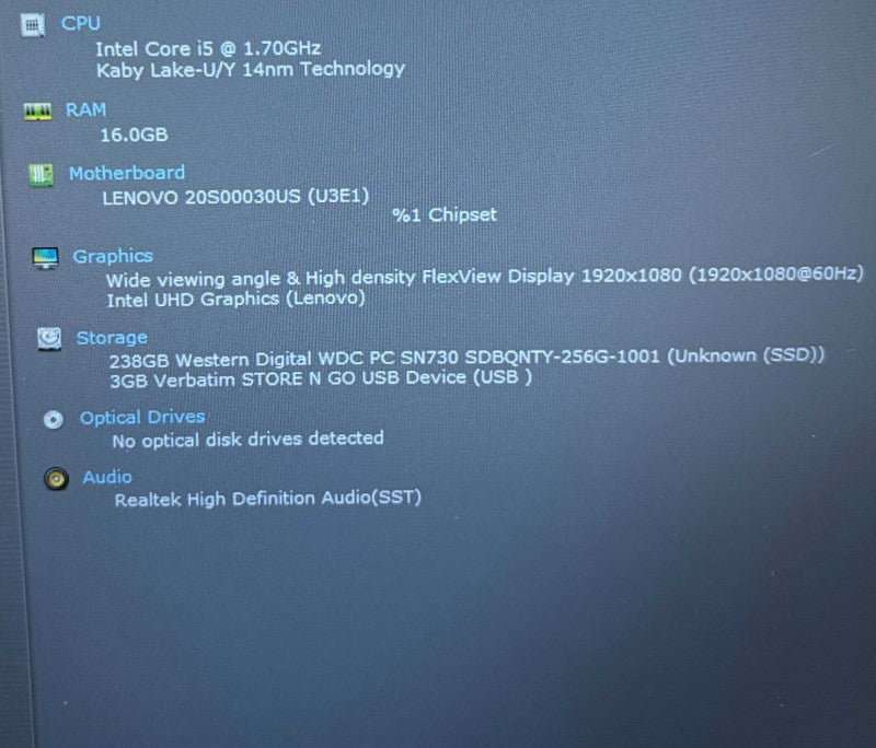 Lenovo ThinkPad T14 Gen 1 Intel Core i5-10310U@1.7GHz 16GB RAM 256GB SSD  Lap200