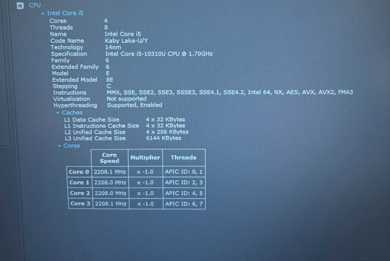 Lenovo ThinkPad T14 Gen 1 Intel Core i5-10310U@1.7GHz 16GB RAM 256GB SSD  Lap200