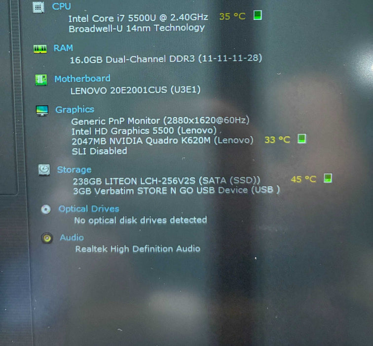 Lenovo ThinkPad W550s i7--5500U QUADRO K620M GPU 3K 16GB RAM 256SSD READ!  BudLap