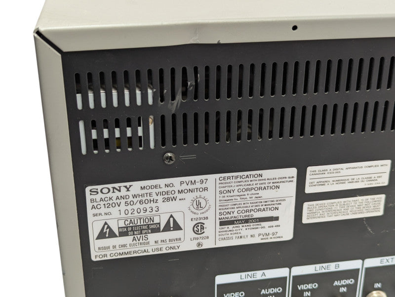 Vintage Sony PVM-97 CRT 8 inch Black & White TV Monitor PLEASE READ  -