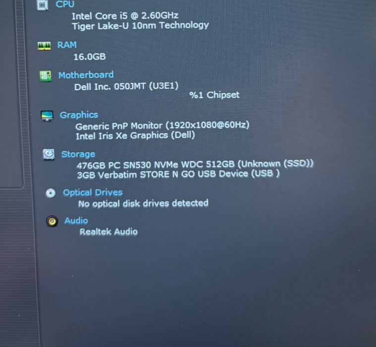 Dell Latitude 5420 Intel Core i5-1145G7@2.6GHz 16GB RAM 512GB SSD READ  Lap200