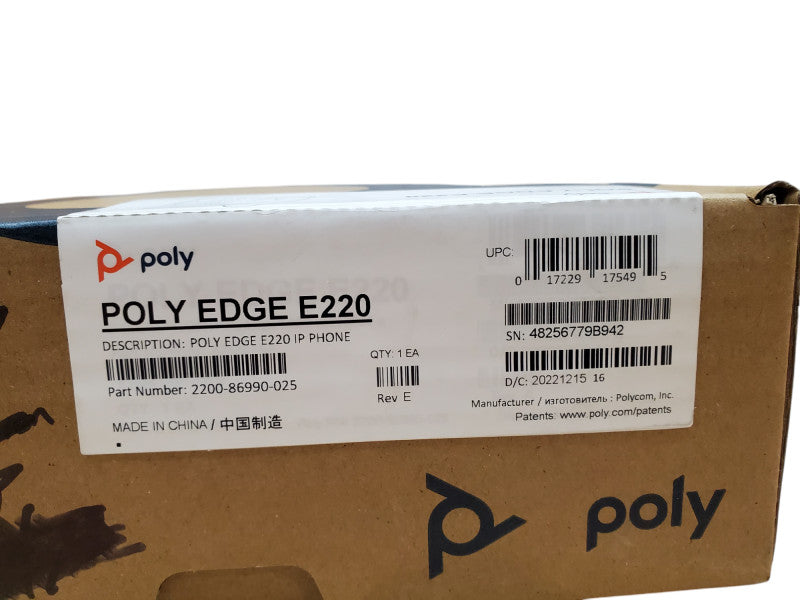 Poly Edge E220 | IP Desk Phone | 2200-86990-025 | New Open Box Q