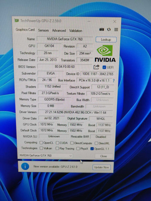 EVGA GeForce GTX760 2GB GDDR5 02G-P4-2765-KR Video Graphics Card !