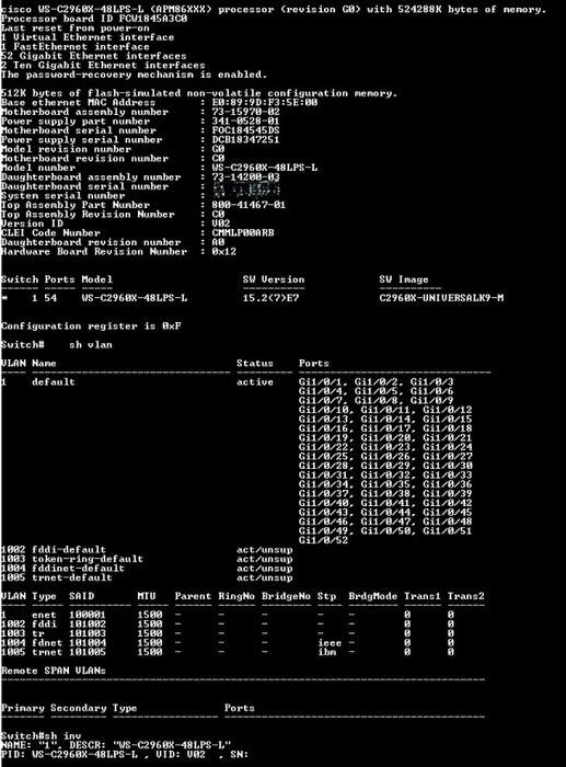 Cisco WS-C2960X-48LPS-L V02, 48-Port Gigabit PoE+ 370W Switch, 4x SFP Q