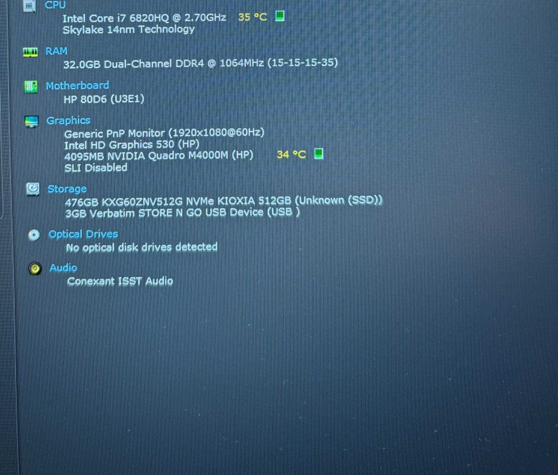 HP ZBook 17 G3 i7-6820HQ@2.7GHz QUADRO M4000M 4GB GPU 32GB RAM 512GB SSD READ  Lap200
