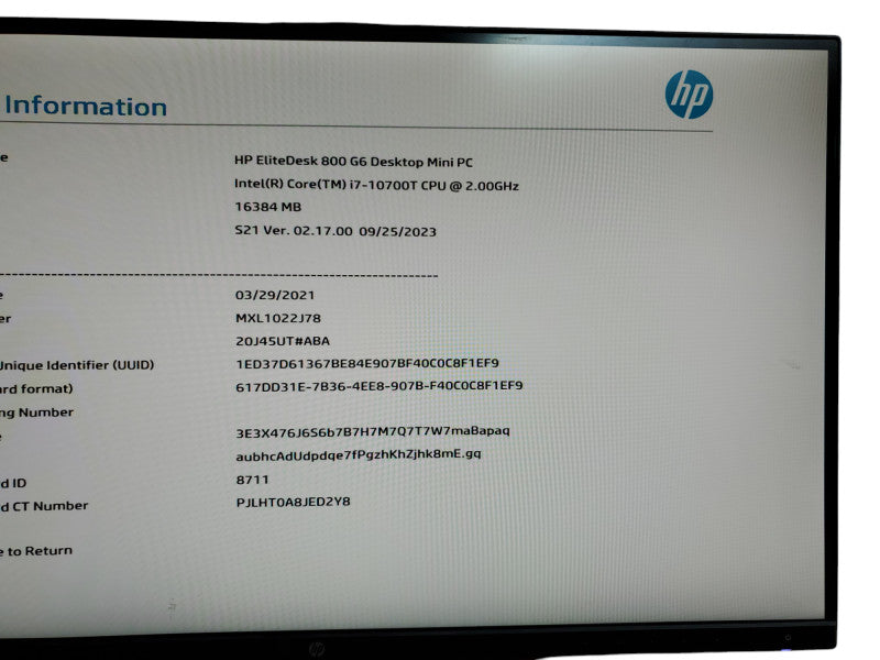 HP EliteDesk 800 G6 Mini Desktop i7-10700T 16GB - No HDD