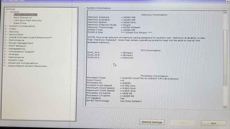 DELL OptiPlex 7080 USFF Intel i5-10500T @2.30GHz 16GB RAM - No HDD Q
