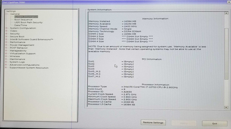 Dell Optiplex 7080 Tower | i7-10700 @2.90GHz | 16GB DDR4| No HDD/SSD |