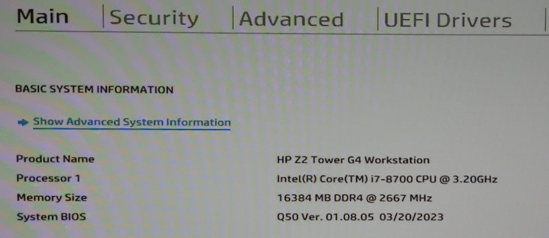 HP Z2 Tower G4 Workstation Intel i7 8700 3.20GHz 16GB RAM, NO HDD -