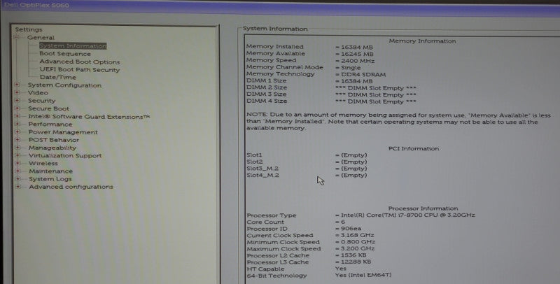 Dell OptiPlex 5060 SFF Intel Core i7-8700 @3.20GHz 16GB DDR4 NO HDD -