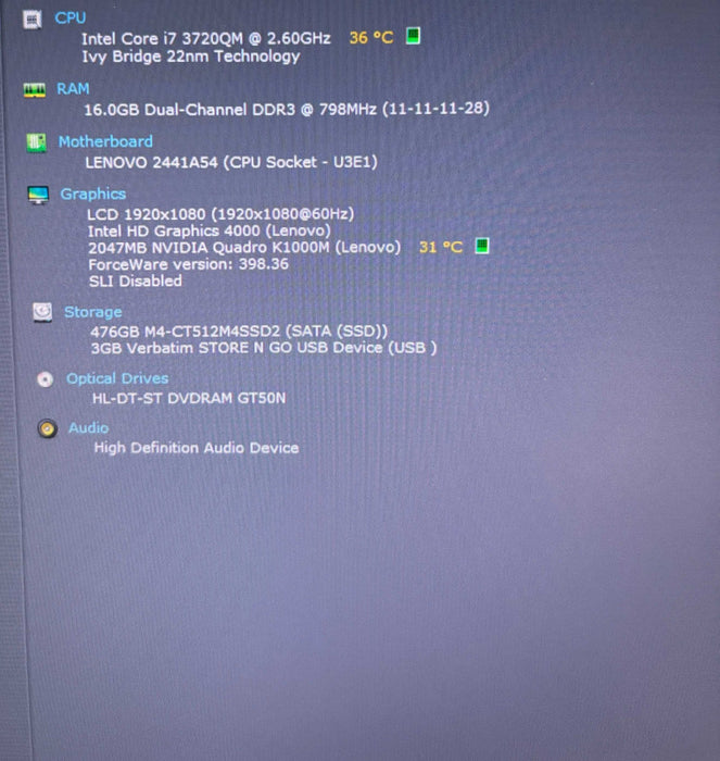 Lenovo ThinkPad W530 i7-3720QM QUADRO K1000M 2GB GPU 16GB RAM 512GB SSD READ  Lap200